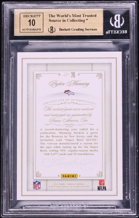 2014 Panini Flawless Peyton Manning PATCH AUTO /25 #76 BGS 9.5 GEM MINT - Photo 2