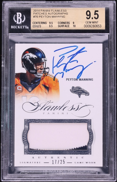 2014 Panini Flawless Peyton Manning PATCH AUTO /25 #76 BGS 9.5 GEM MINT - Photo 1