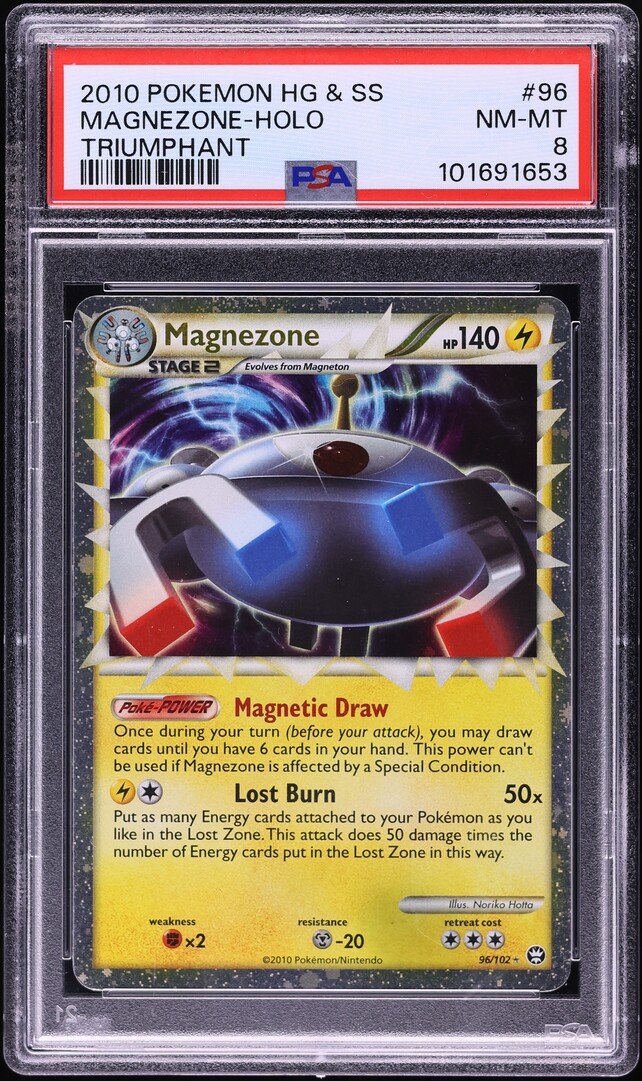 2010 Pokemon HeartGold & SoulSilver Triumphant Holo Magnezone #96 PSA 8 NM-MT