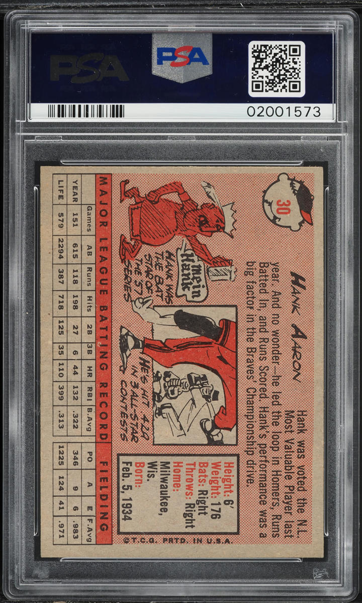 1958 Topps Hank Aaron WHITE NAME #30 PSA 8 NM-MT