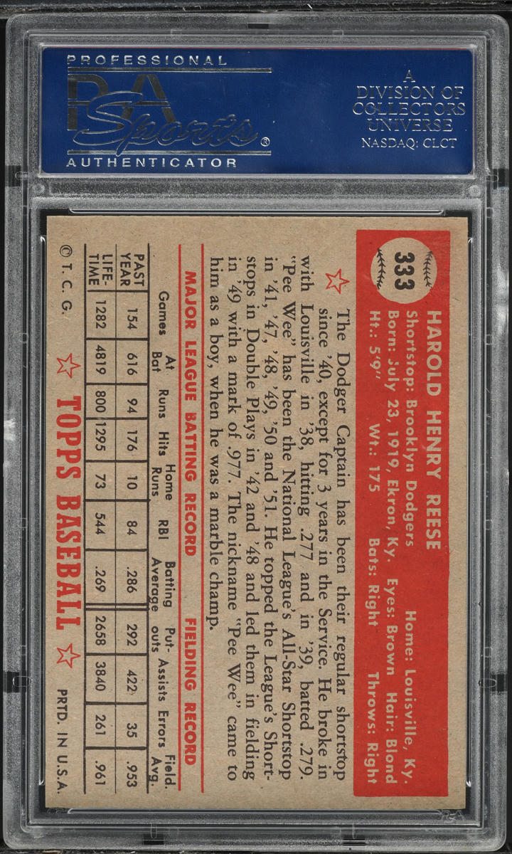 1952 Topps Pee Wee Reese #333 PSA 8 NM-MT