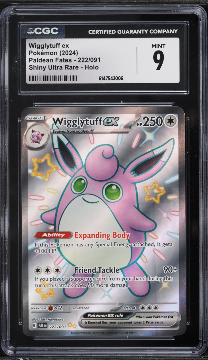 2024 Pokemon Scarlet & Violet Paldean Fates Full Art Shiny Wigglytuff ex #222 CGC 9 MINT