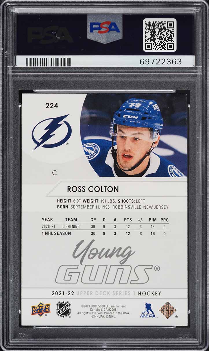 2021 Upper Deck Young Guns Ross Colton ROOKIE #224 PSA 8 NM-MT