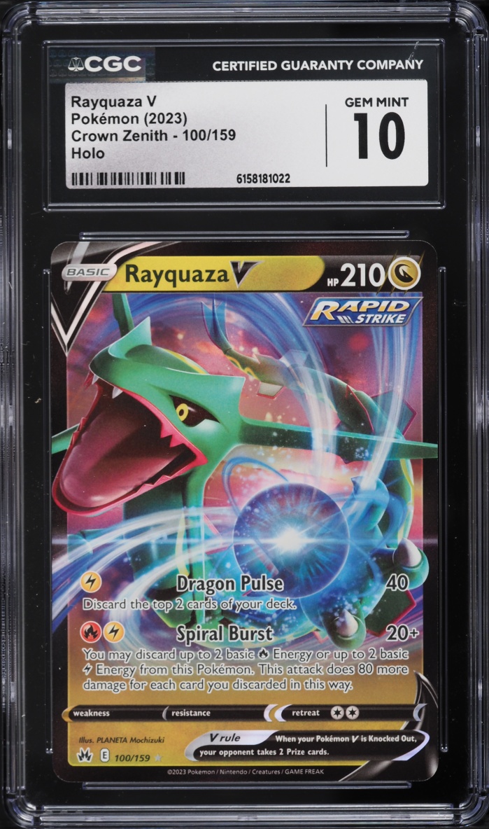 2023 Pokemon Sword & Shield Crown Zenith Holo Rayquaza V #100 CGC 10 GEM MINT