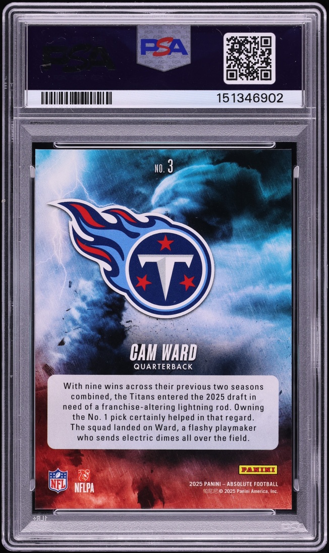 2025 Absolute By Storm Cam Ward ROOKIE #3 PSA 10 GEM MINT