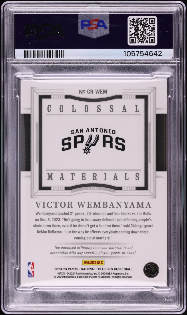 2023 National Treasures Colossal Red Victor Wembanyama ROOKIE PATCH /8 #CR-WEM PSA 9 MINT