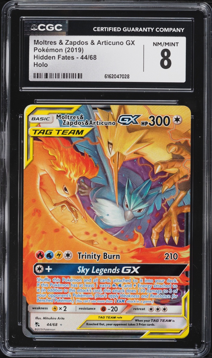 2019 Pokemon Sun & Moon Hidden Fates Holo Moltres & Zapdos & Articuno GX #44 CGC 8 NM-MT