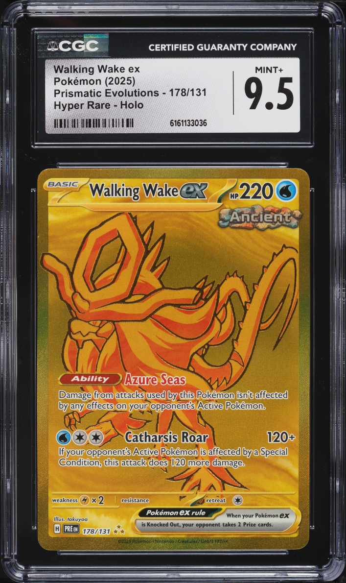 2025 Pokemon Scarlet & Violet Prismatic Evolutions Gold Rare Walking Wake ex #178 CGC 9.5 MINT+