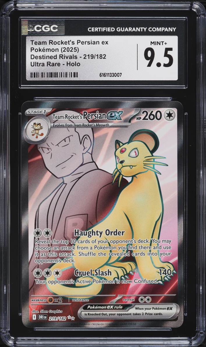 2025 Pokemon Scarlet & Violet Destined Rivals Full Art Team Rocket's Persian ex #219 CGC 9.5
