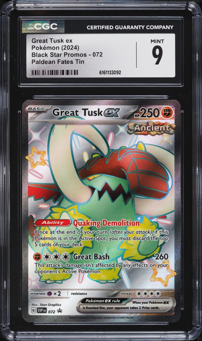 2024 Pokemon Scarlet & Violet Promo Paldean Fates Tin Full Art Great Tusk ex #72 CGC 9 MINT