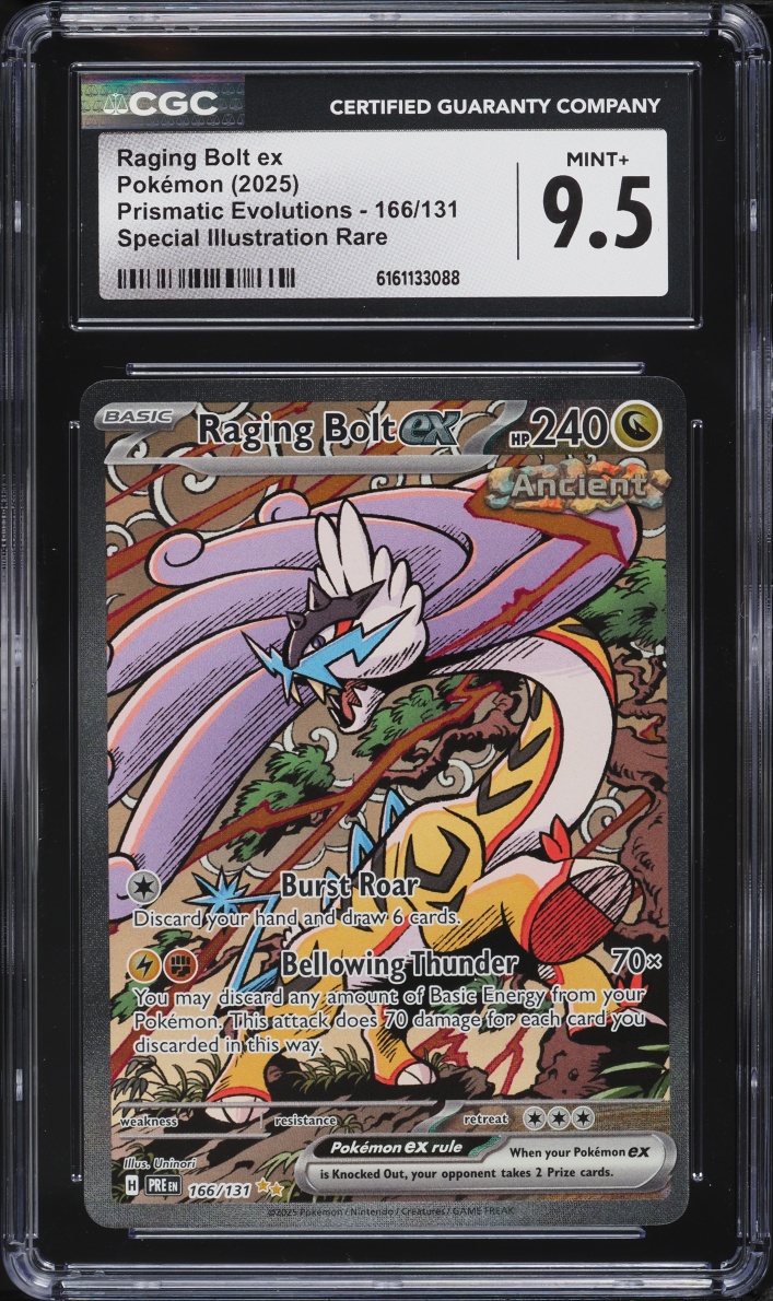 2025 Pokemon Scarlet & Violet Prismatic Evolutions SIR Raging Bolt ex #166 CGC 9.5 MINT+