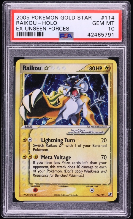 2005 Pokemon EX Unseen Forces Holo Raikou Gold Star #114 PSA 10 GEM MINT