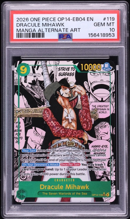 2026 One Piece The Azure Sea's Seven SEC Manga Alt Art Dracule Mihawk #OP14-119 PSA 10 GEM MINT