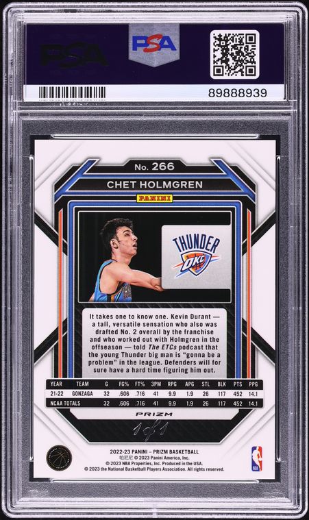 2022 Panini Prizm Nebula Choice Chet Holmgren ROOKIE 1/1 #266 PSA 7 NRMT