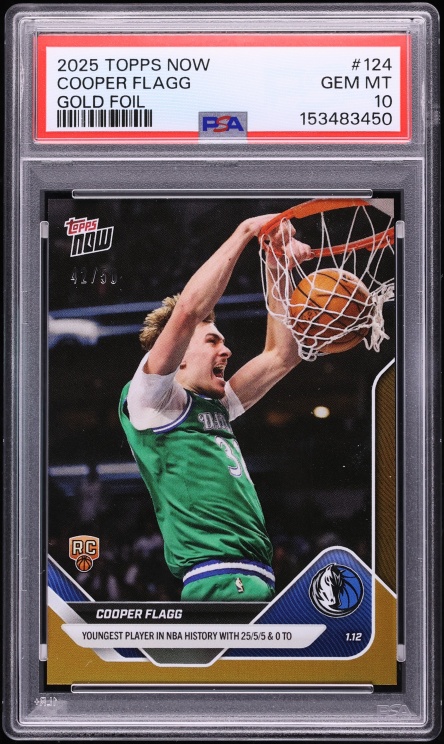 2025 Topps Now Gold Foil Cooper Flagg ROOKIE /50 #124 PSA 10 GEM MINT