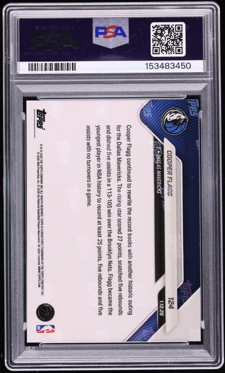 2025 Topps Now Gold Foil Cooper Flagg ROOKIE /50 #124 PSA 10 GEM MINT