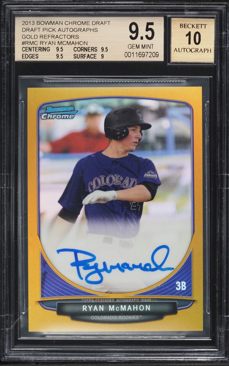 2013 Bowman Chrome Gold Refractor Ryan McMahon PROSPECT AUTO /50 #BCA-RMC BGS 9.5 GEM MINT