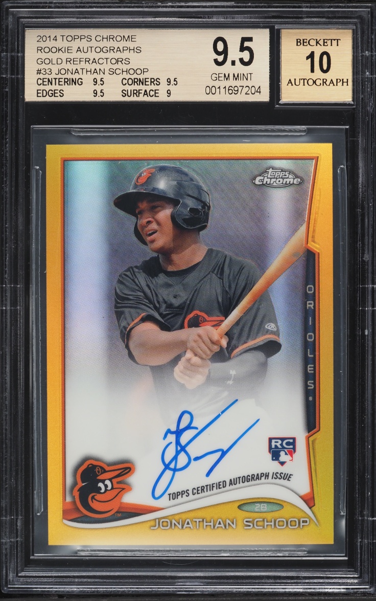 2014 Topps Chrome Gold Refractor Jonathan Schoop ROOKIE AUTO /50 #33 BGS 9.5 GEM MINT