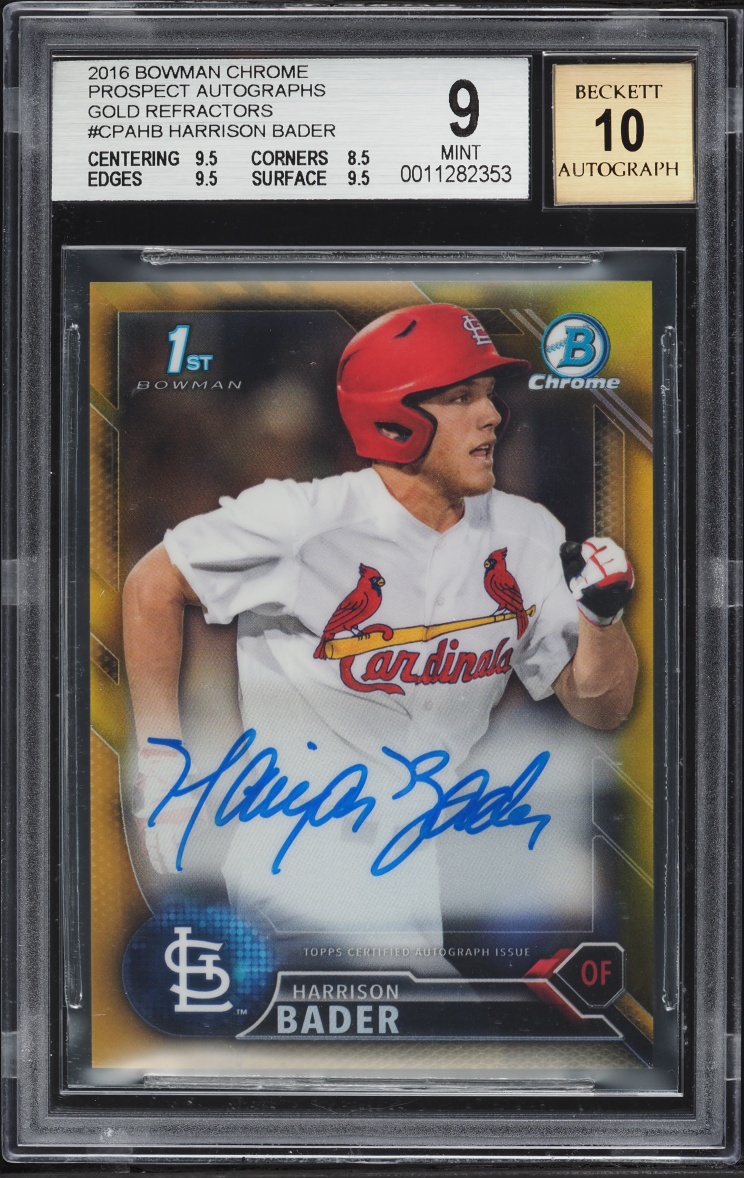 2016 Bowman Chrome Gold Refractor Harrison Bader PROSPECT AUTO /50 #CPA-HB BGS 9 MINT