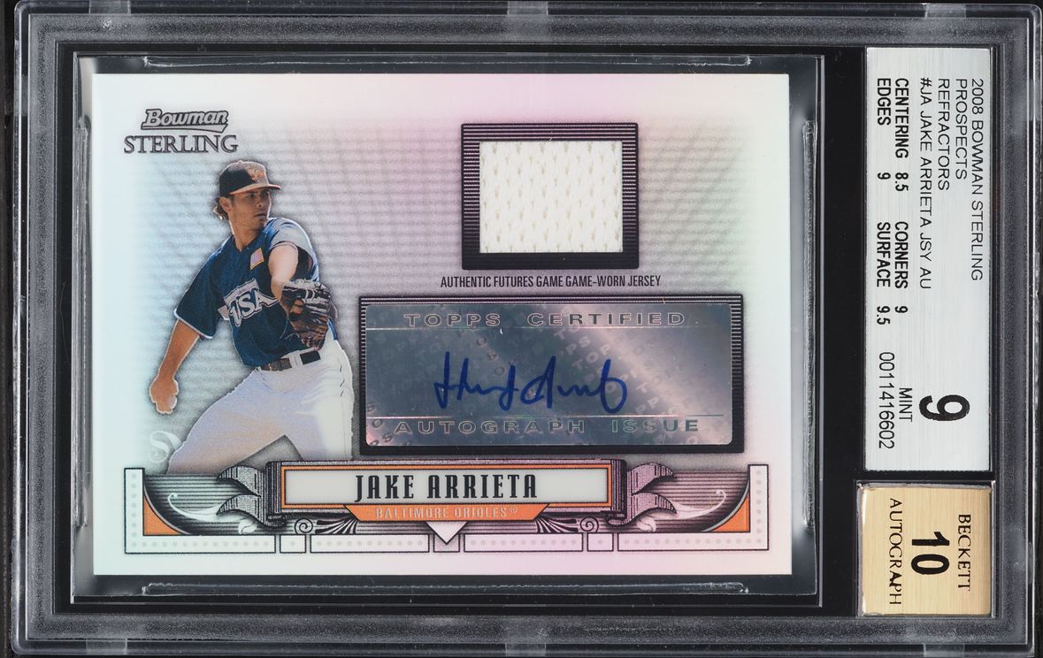 2008 Bowman Sterling Refractor Jake Arrieta PROSPECT PATCH AUTO /199 #BSP-JA BGS 9 MINT
