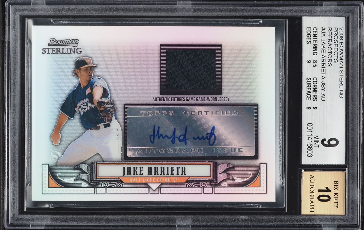 2008 Bowman Sterling Refractor Jake Arrieta PROSPECT PATCH AUTO /199 #BSP-JA BGS 9 MINT