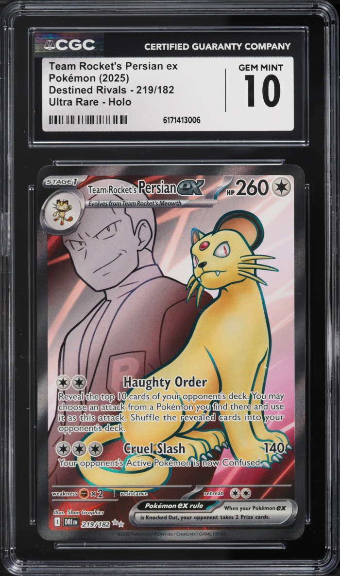 2025 Pokemon SV Destined Rivals Full Art Team Rocket's Persian ex #219 CGC 10 GEM MINT