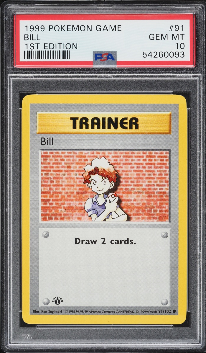 1999 Pokemon Base Set Shadowless 1st Edition Bill #91 PSA 10 GEM MINT