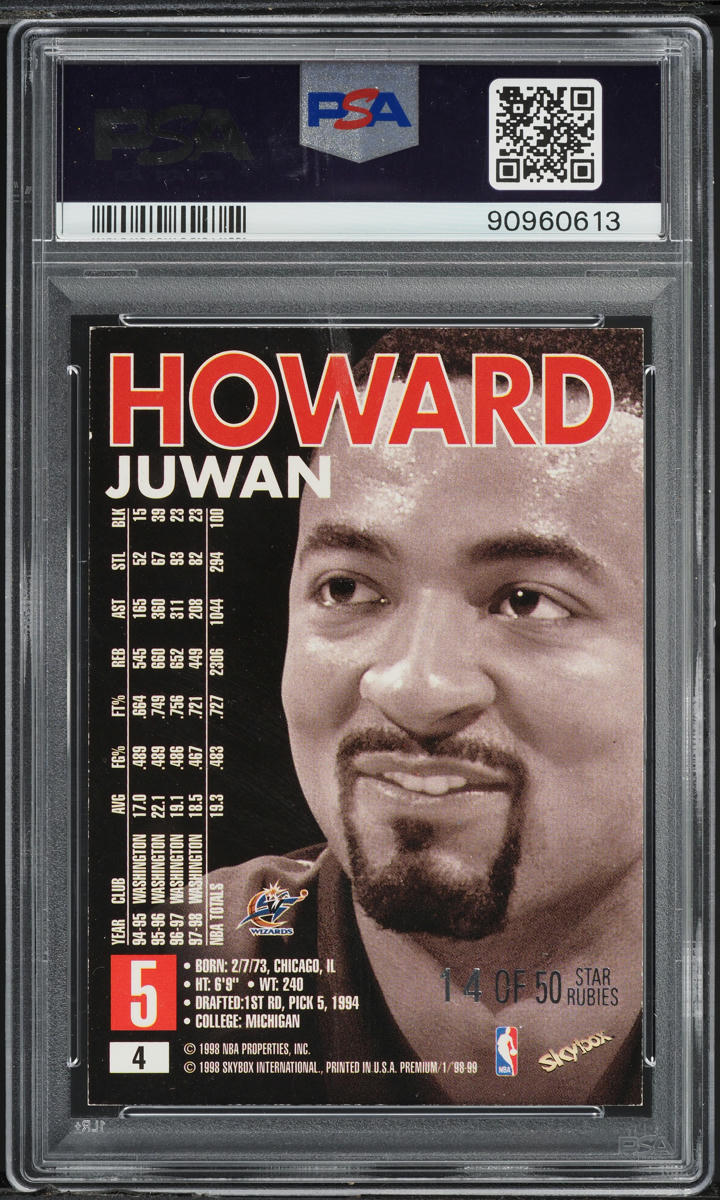 1998 Skybox Premium Star Rubies Juwan Howard /50 #4 PSA 8 NM-MT