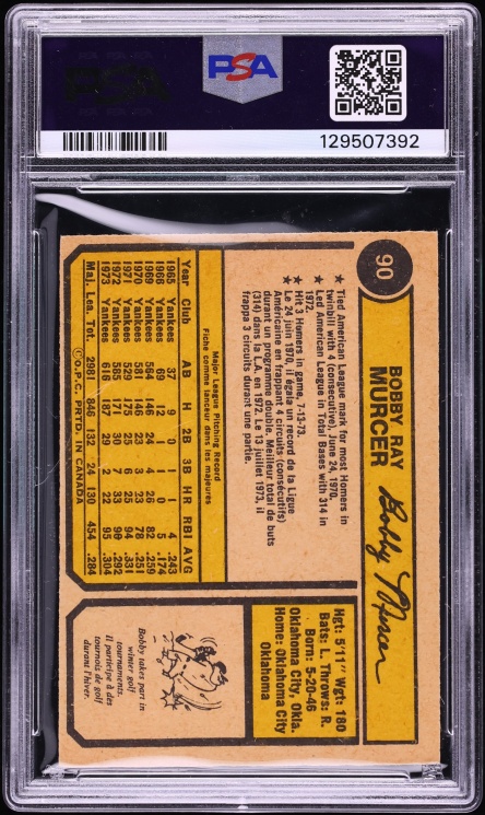 1974 O-Pee-Chee Bobby Murcer #90 PSA 6 EXMT