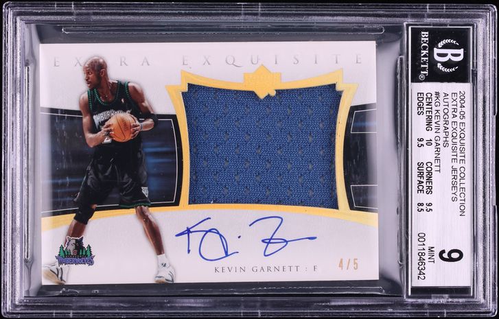2004 Exquisite Collection Extra Kevin Garnett PATCH AUTO /5 #AEE-KG BGS 9 MINT
