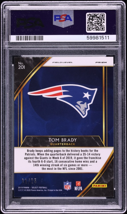 2019 Select Field Level Tie-Dye Prizm Tom Brady 1/25 #201 PSA 10 GEM MINT
