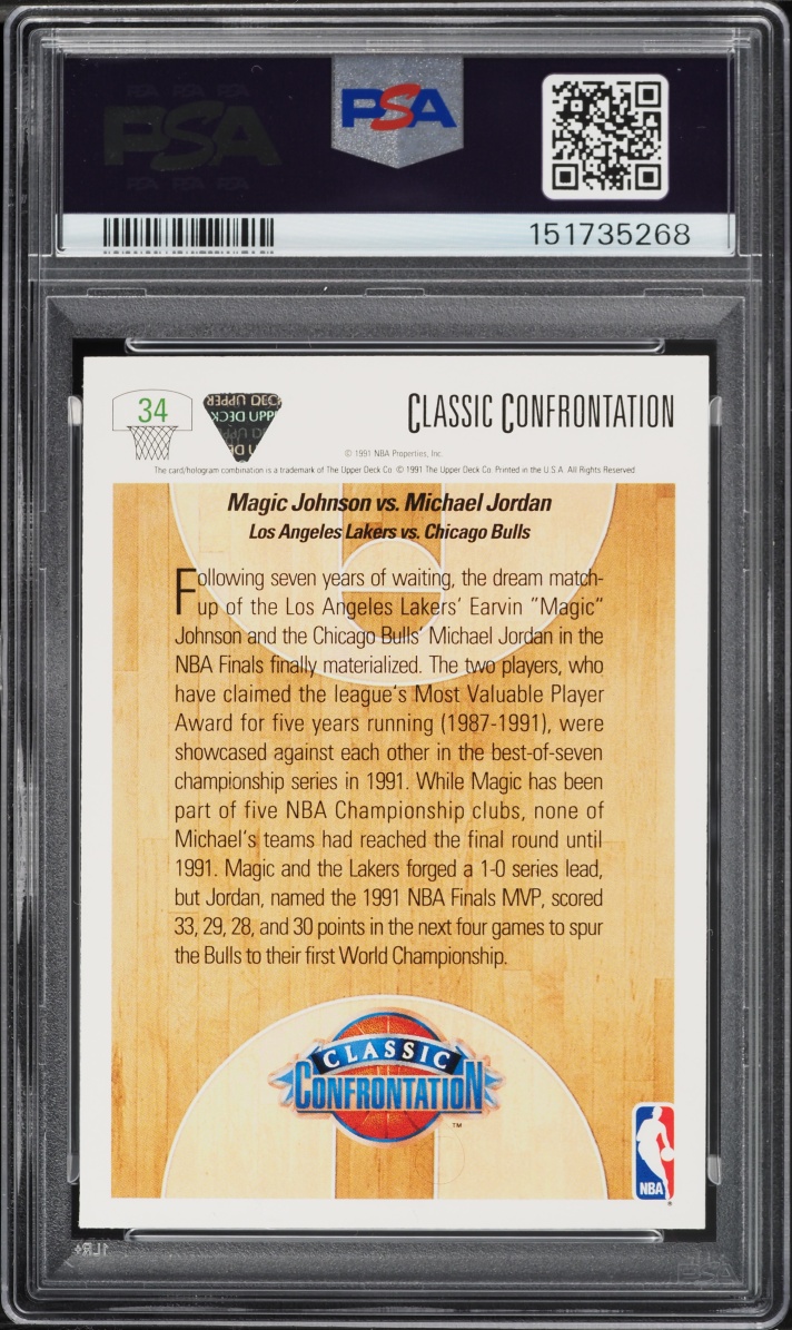 1991 Upper Deck Basketball Magic Johnson Vs. Michael Jordan #34 PSA 9 MINT