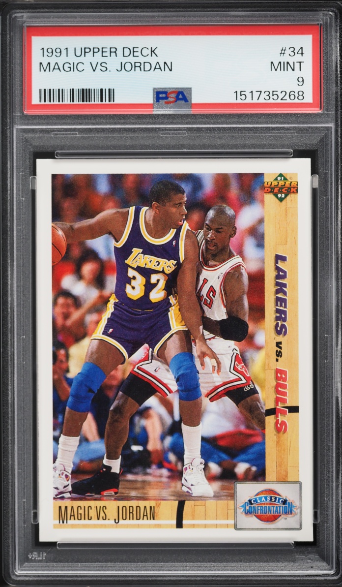 1991 Upper Deck Basketball Magic Johnson Vs. Michael Jordan #34 PSA 9 MINT