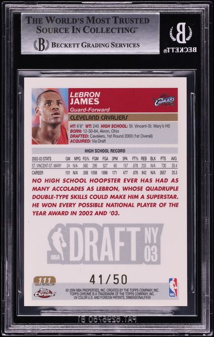 2003 Topps Chrome Gold Refractor LeBron James ROOKIE /50 #111 BGS 9 MINT