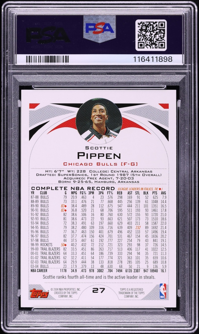 2004 Topps Basketball Scottie Pippen #27 PSA 9 MINT