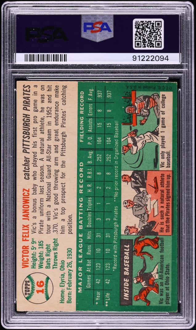 1954 Topps Vic Janowicz #16 PSA 6 EXMT