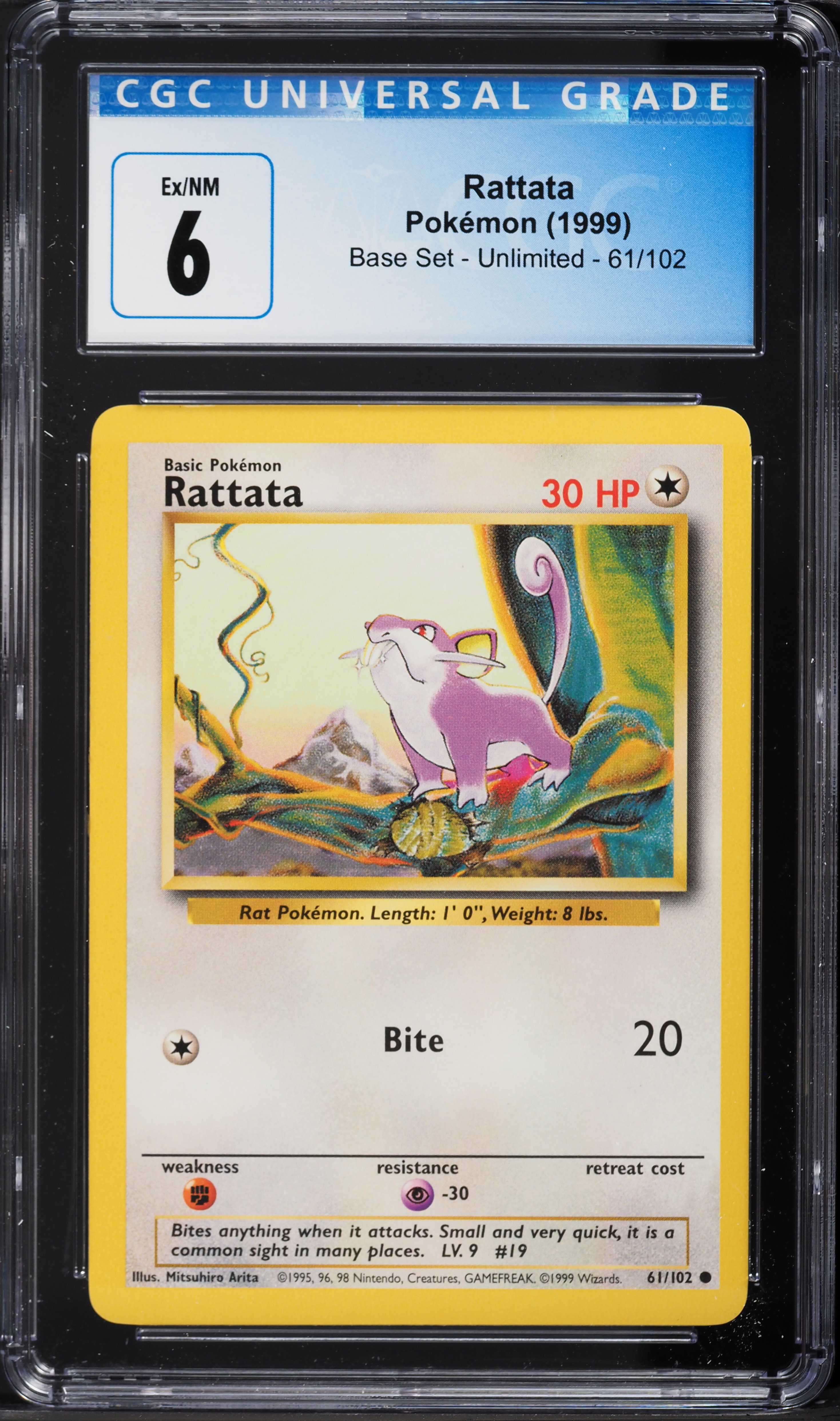 1999 Pokemon Base Set Rattata #61 CGC 6 EXMT