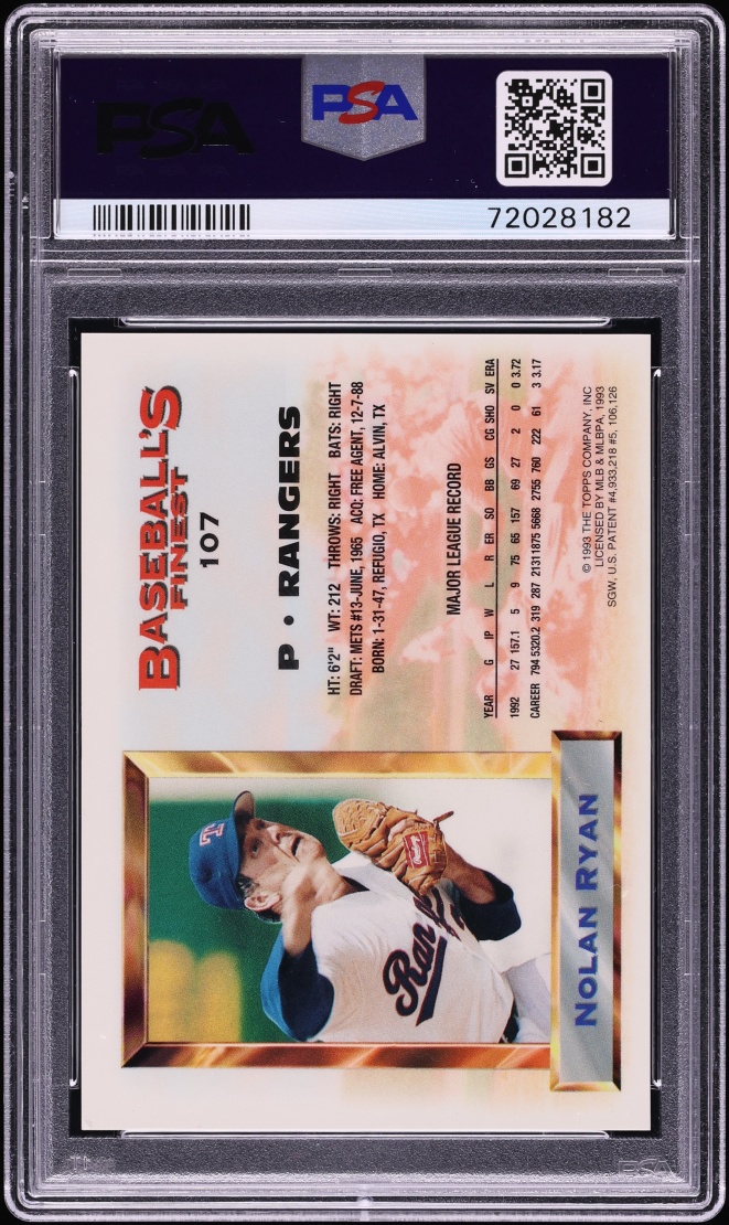 1993 Finest Refractor Nolan Ryan ALL-STAR #107 PSA 8 NM-MT