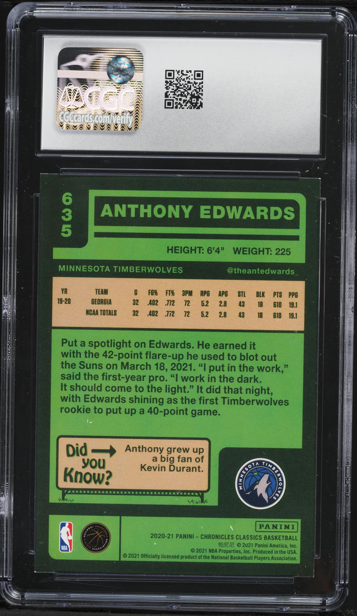 2020 Panini Chronicles Classics Anthony Edwards ROOKIE #635 CGC 9 MINT