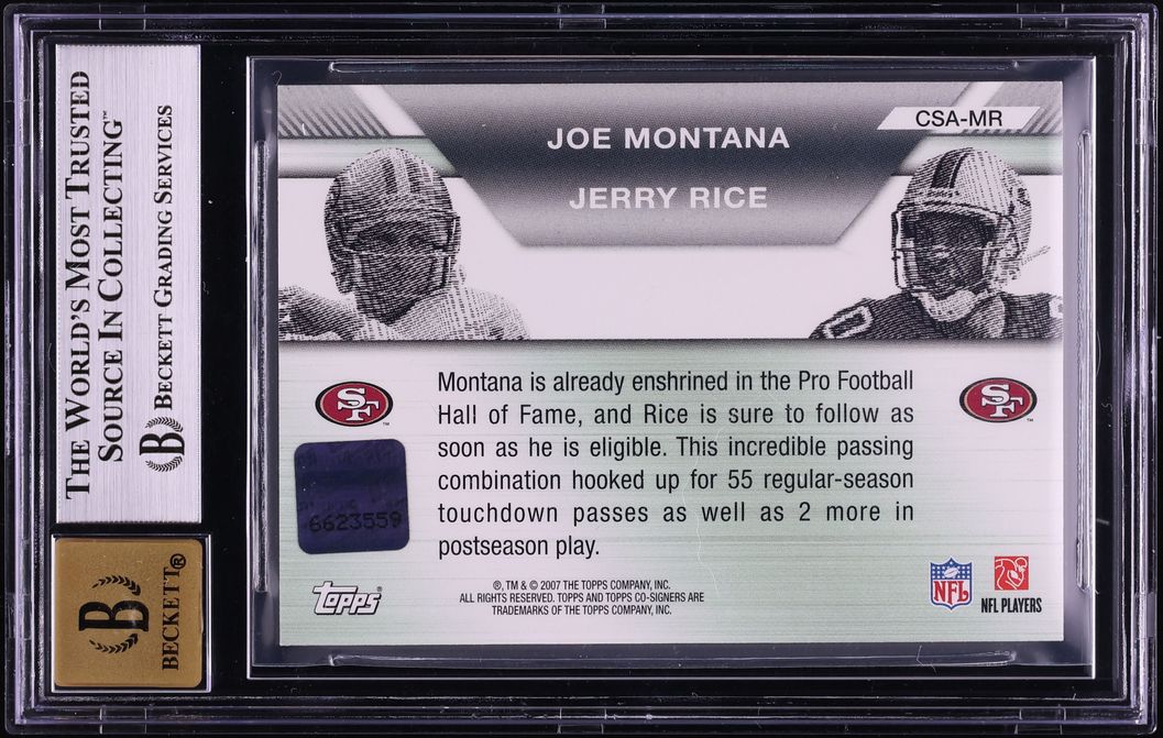 2007 Topps Co-Signers Joe Montana Jerry Rice AUTO #MR BGS 9 MINT - Photo 2