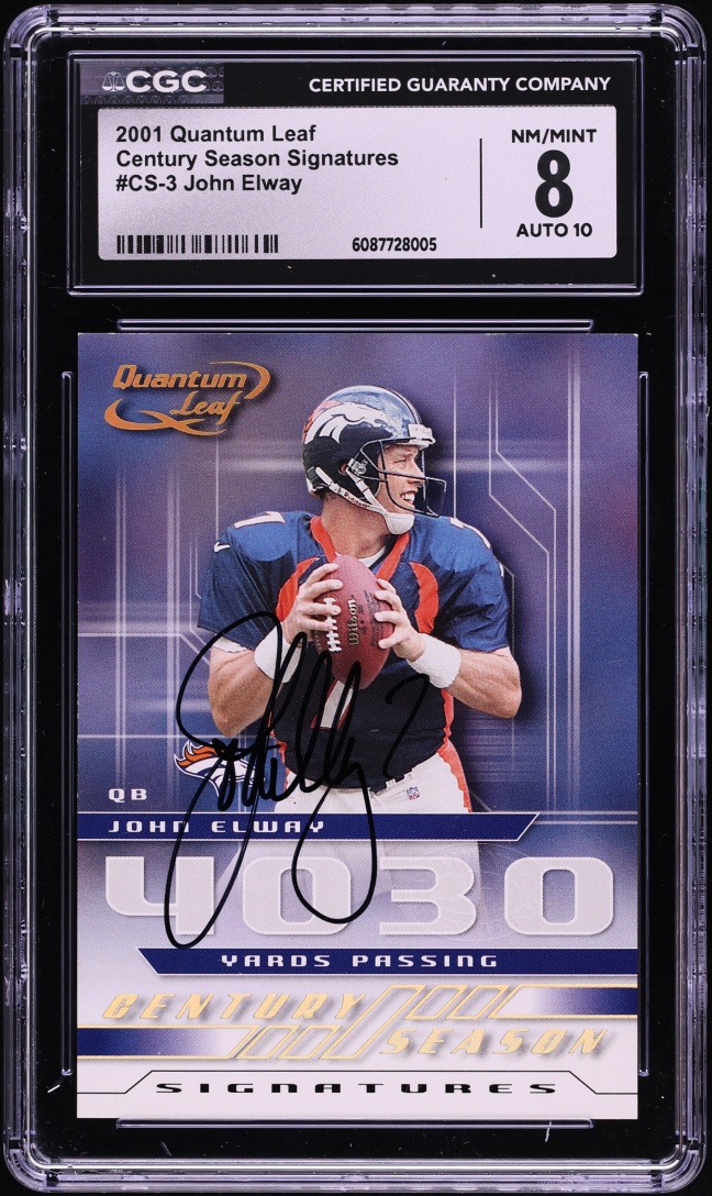 2001 Quantum Leaf Century Season Signatures John Elway AUTO /21 #CS-3 CGC 8 NM-MT