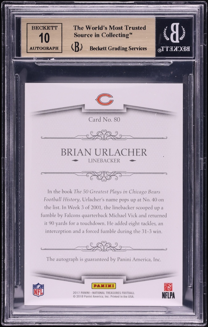 2017 National Treasures NFL Greatest Signatures Brian Urlacher AUTO /25 #80 BGS 9.5 GEM MINT - Photo 2