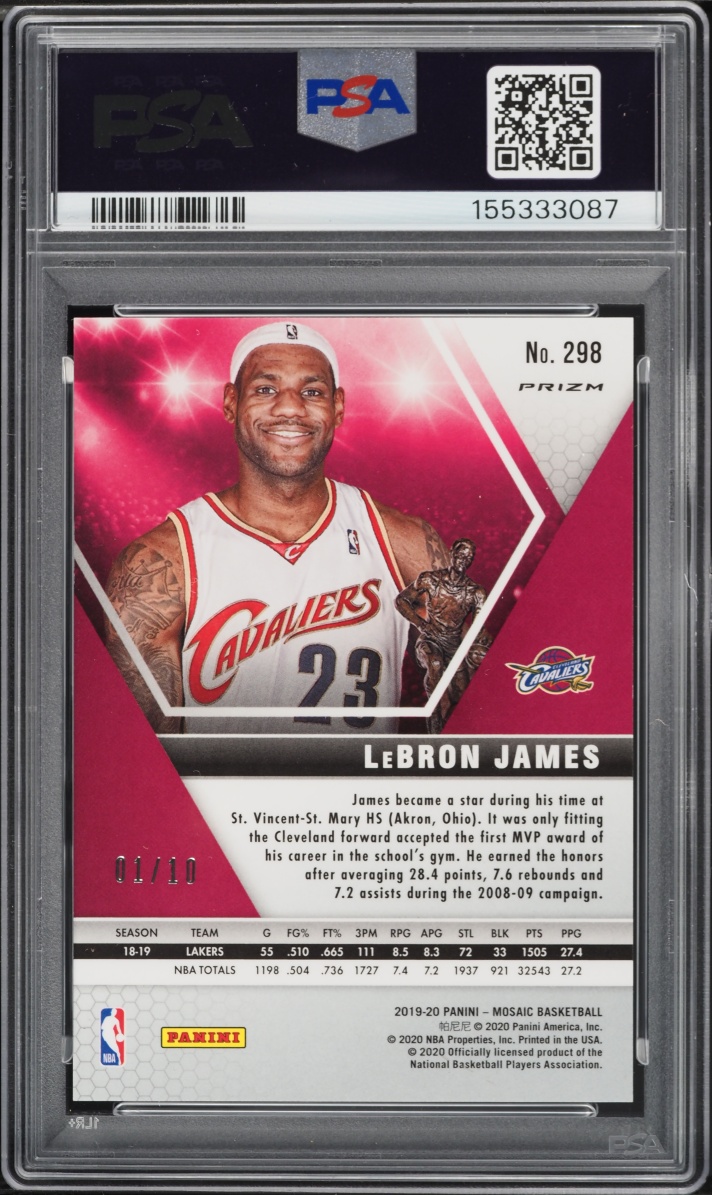 2019 Panini Mosaic Green Swirl LeBron James 1/10 #298 PSA 10 GEM MINT