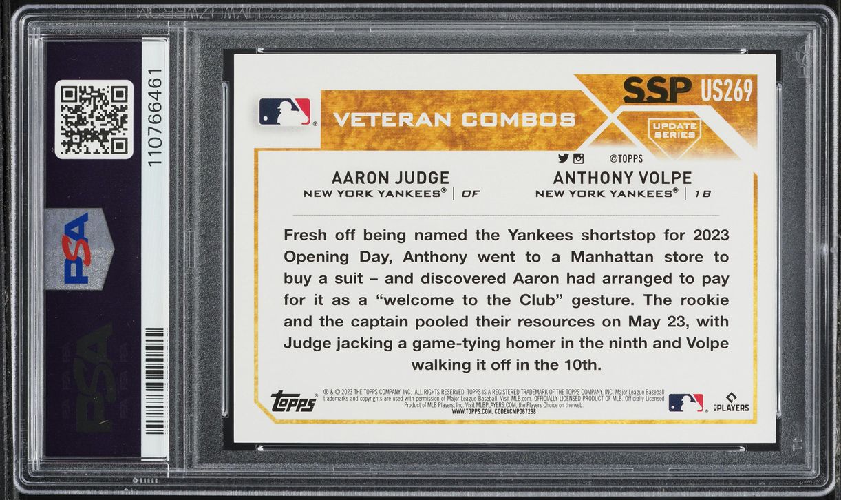 2023 Topps Update Aaron Judge Anthony Volpe SSP ROOKIE #US269 PSA 10 GEM MINT