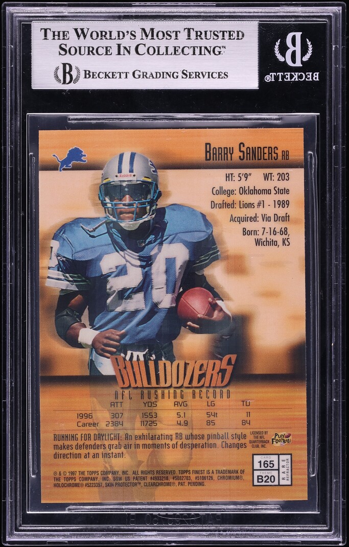 1997 Finest Embossed Gold Refractor Barry Sanders #165 BGS 9 MINT - Photo 2