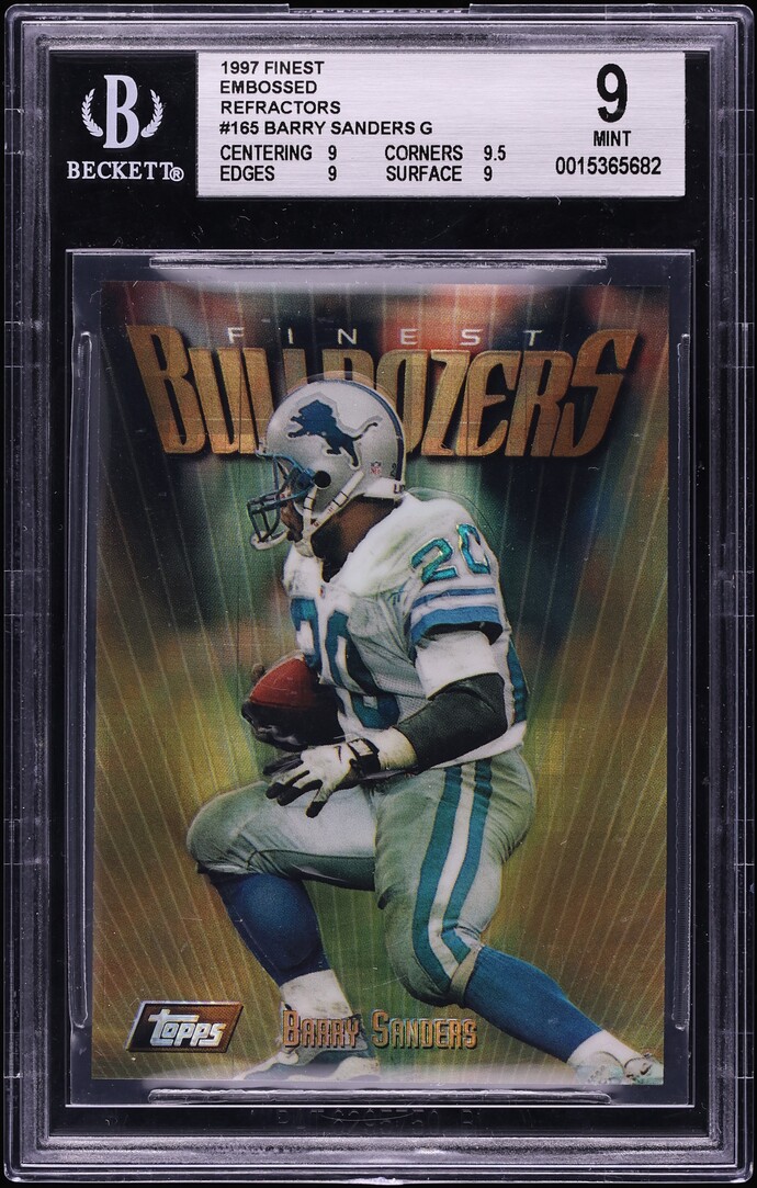 1997 Finest Embossed Gold Refractor Barry Sanders #165 BGS 9 MINT - Photo 1