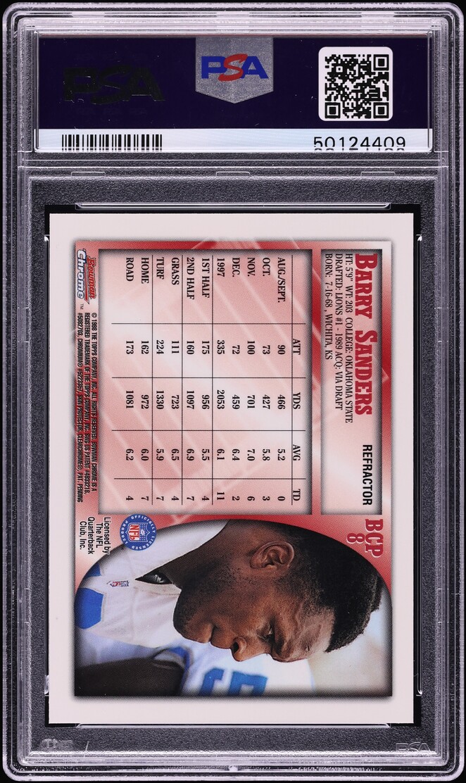 1998 Bowman Chrome Preview Refractor Barry Sanders #BCP8 PSA 10 GEM MINT - Photo 2