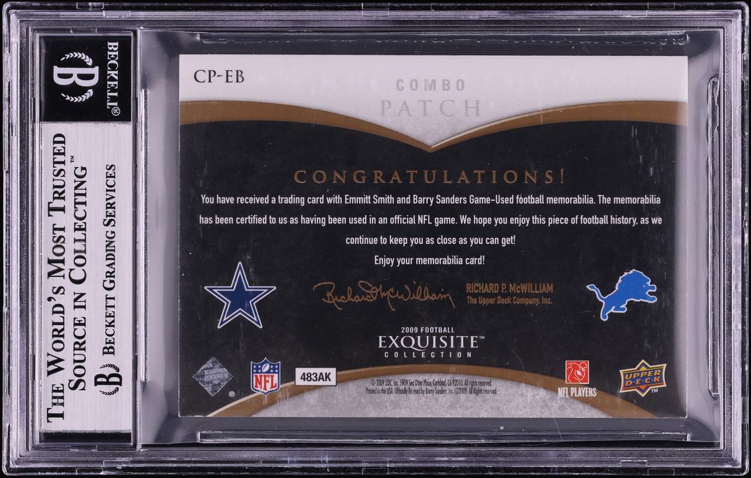 2009 Exquisite Collection Barry Sanders Emmitt Smith PATCH /50 #CP-EB BGS 8.5 NM-MT+ - Photo 2