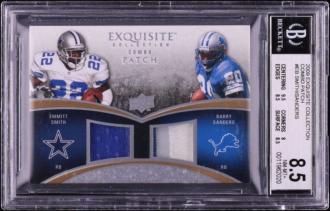 2009 Exquisite Collection Barry Sanders Emmitt Smith PATCH /50 #CP-EB BGS 8.5 NM-MT+ - Photo 1