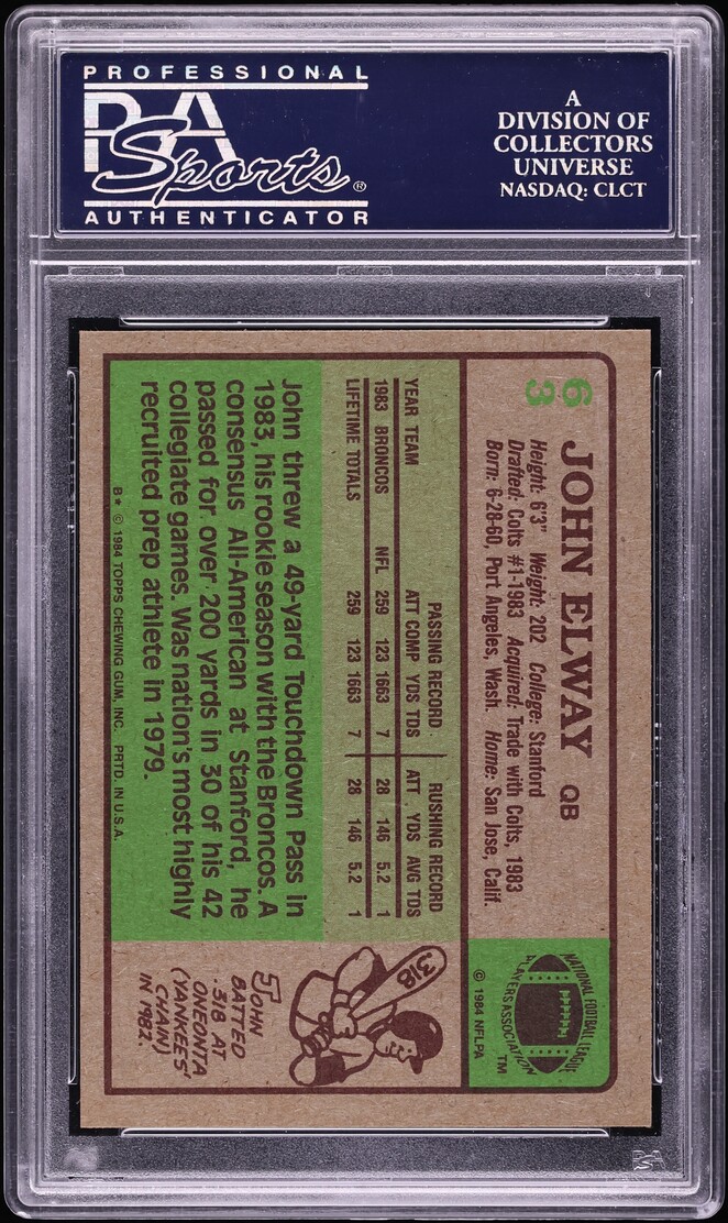 1984 Topps Football John Elway ROOKIE #63 PSA 9 MINT - Photo 2